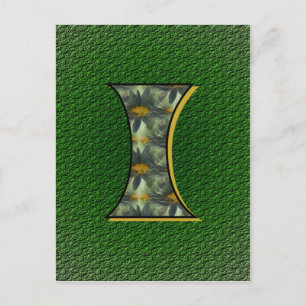 Monogram initial I Tusenskönor Blommig konst Vykort