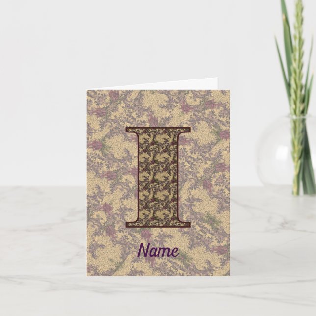 Monogram initial I Vintage Blommig Personlig  Anteckningskort (Framsida)