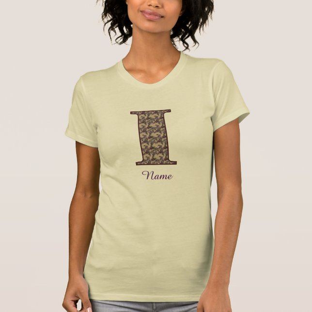 Monogram initial I Vintage blommig Personlig T Shirt (Framsida)