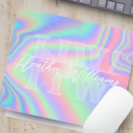 Monogram Initial Iridescent Hologram Mousepad Musmatta