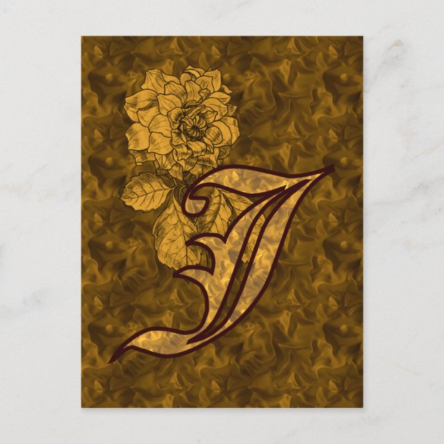 Monogram initial J Elegant guld peony blomma Vykort (Framsida)
