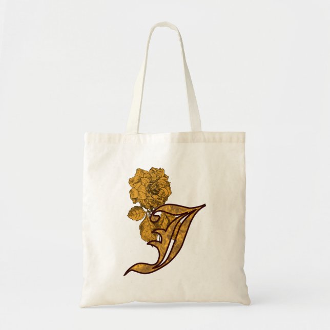 Monogram initial J elegant guld pion blomma Tygkasse (Framsidan)