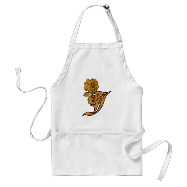 Monogram initial J Elegant guldpeonyblomma Förkläde (Framsidan)
