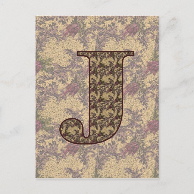 Monogram initial J Elegant Vintage Blommig Vykort (Framsida)