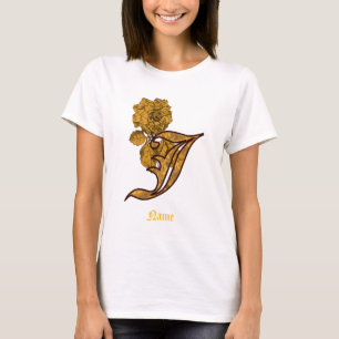 Monogram initial J Guld Peony Blomma Personlig T Shirt