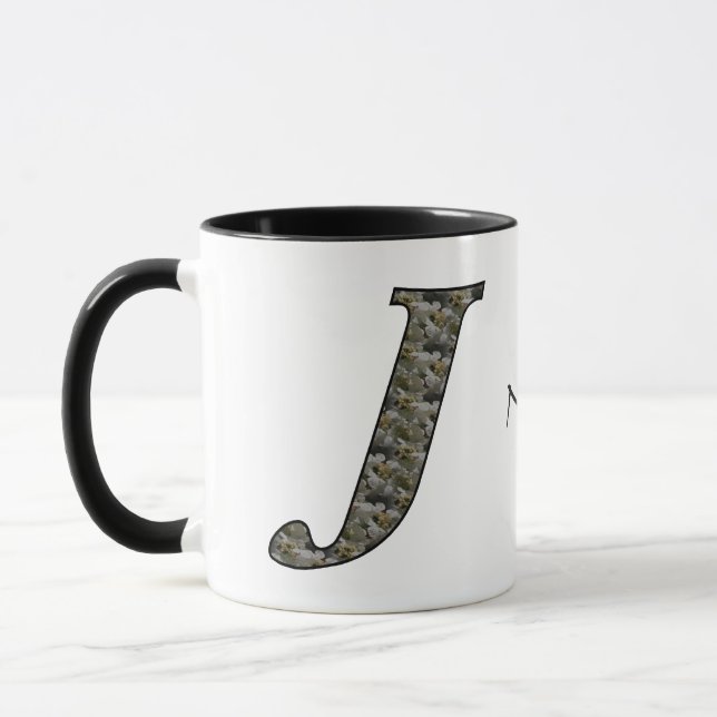 Monogram initial J hortensia blommor personlig Mugg (Vänster)