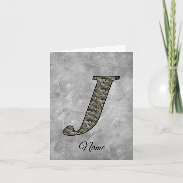 Monogram initial J hortensiablommor personlig Anteckningskort (Framsida)