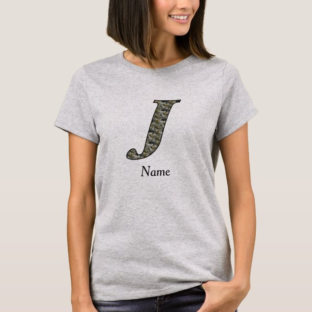Monogram initial J hortensiablommor personlig T Shirt (Framsida)