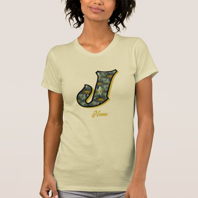 Monogram initial J tusenskönor blommig konst perso T Shirt (Framsida)