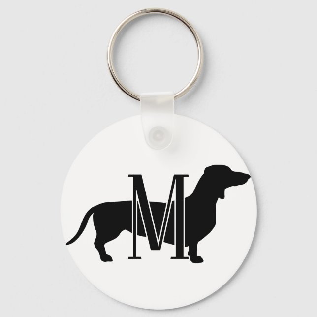 Monogram initial Jag älskar Dachshunds Silhuett  Nyckelring (Framsida)