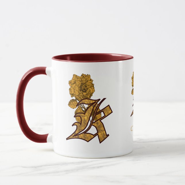 Monogram initial K Elegant guldpeony Personlig Mugg (Vänster)