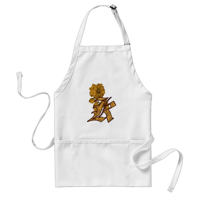 Monogram initial K Elegant guldpeonyblomma Förkläde (Framsidan)