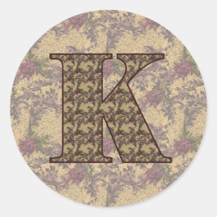 Monogram initial K Elegant Vintage Blommig Runt Klistermärke