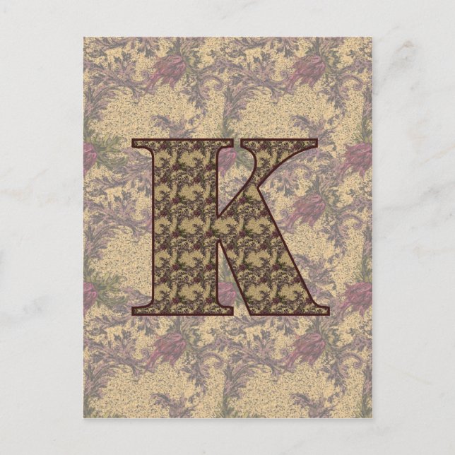 Monogram initial K elegant vintage blommig Vykort (Framsida)