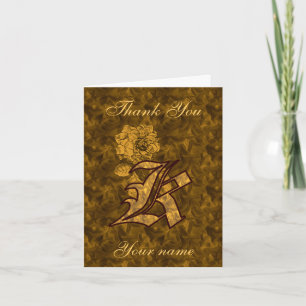 Monogram initial K Guld Satin Pion Personlig Tack Kort