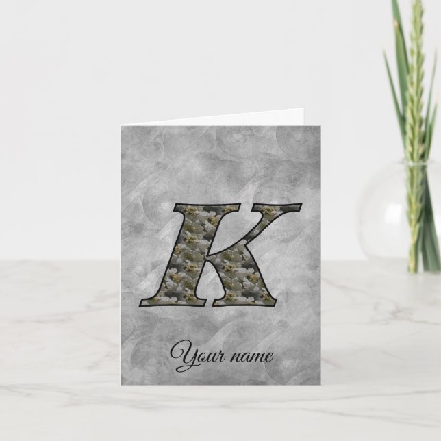Monogram initial K Hortensia Blommor Personlig Anteckningskort (Framsida)