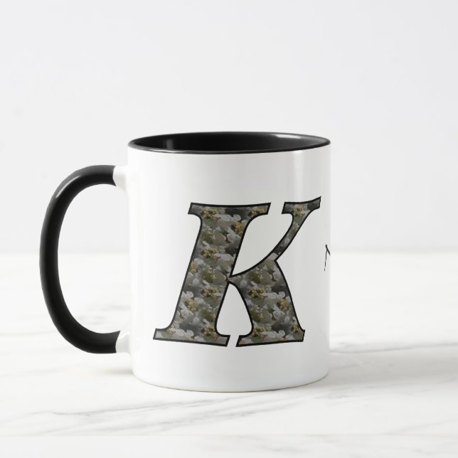 Monogram initial K Hortensia Blommor Personlig Mugg (Vänster)