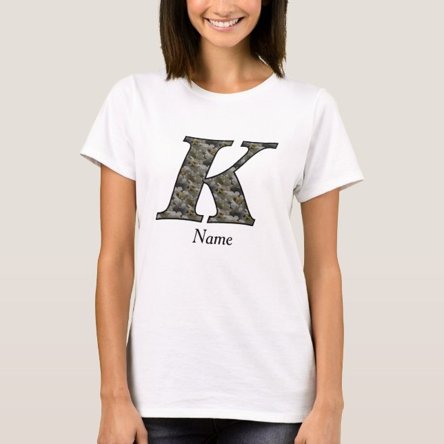 Monogram initial K Hortensia blommor Personlig T Shirt (Framsida)