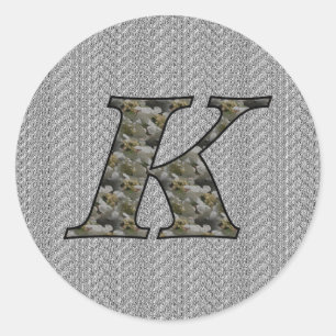 Monogram Initial K Hortensia Blommor Runt Klistermärke