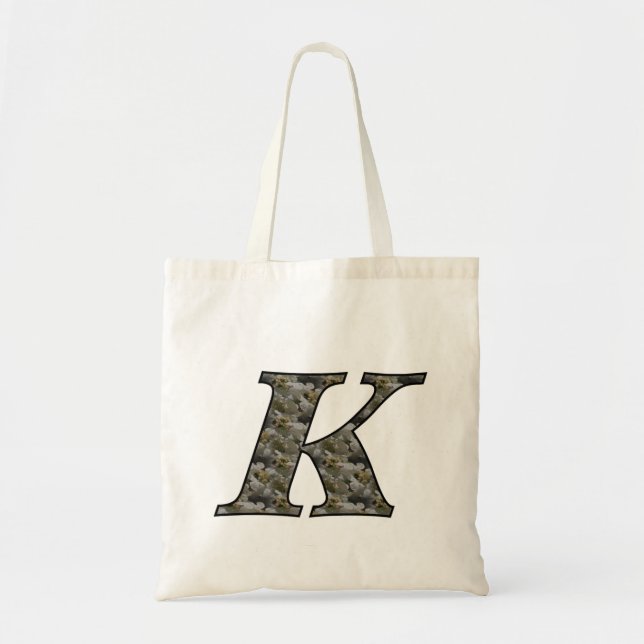Monogram initial K Hortensia blommor Tygkasse (Framsidan)