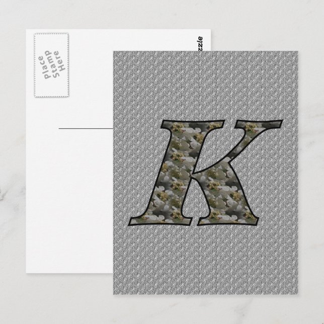Monogram initial K Hortensia blommor Vykort (Fram/baksida)