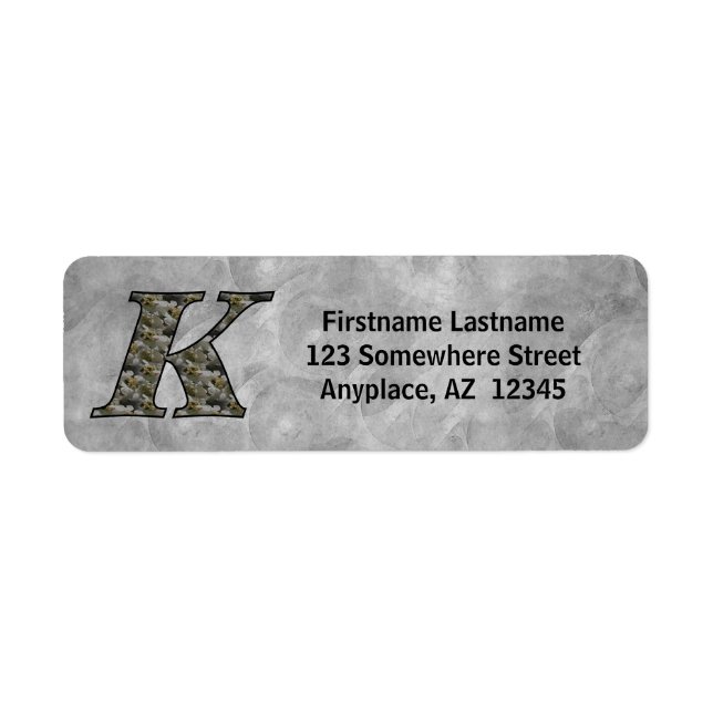 Monogram initial K Hortensia Returadress  Etikett (Framsidan)