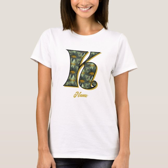 Monogram initial K tusenskönsblomma konst personli T Shirt (Framsida)