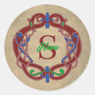 Monogram initial keltisk design personlig runt klistermärke