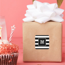 Monogram Initial Klassigt Chic Cool B & W Randig Fyrkantigt Klistermärke