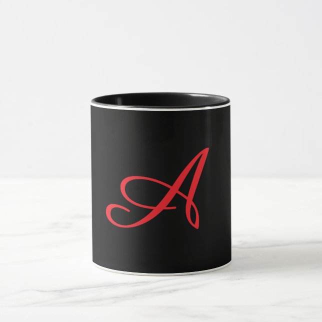 Monogram Initial Kursiv A Svart  Mugg (Center)