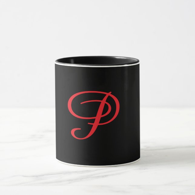 Monogram initial kursiv P svart  Mugg (Center)