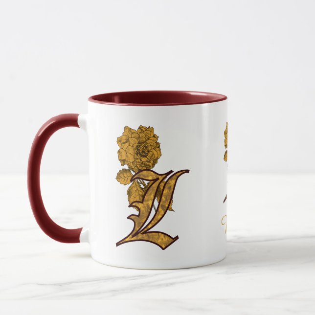 Monogram initial L Elegant guldpeony Personlig Mugg (Vänster)