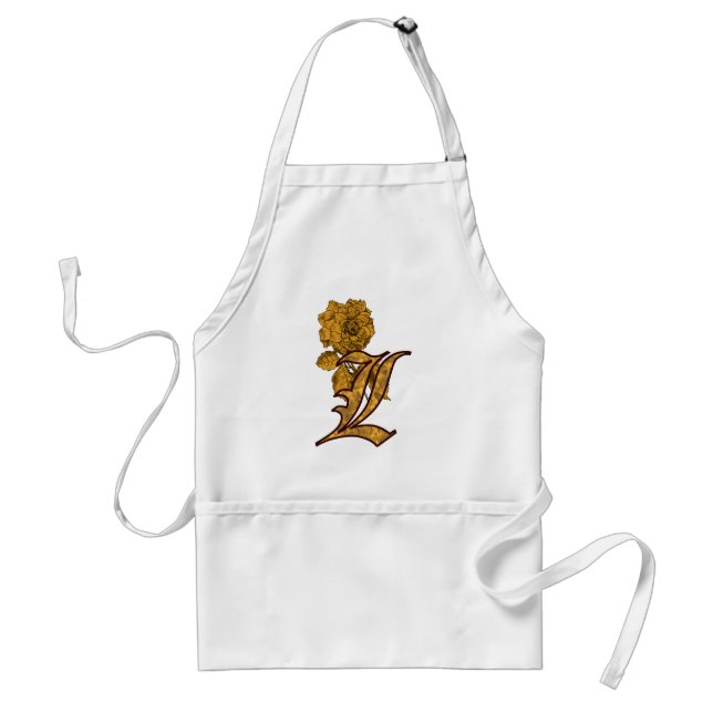 Monogram initial L Elegant guldpeonyblomma Förkläde (Framsidan)