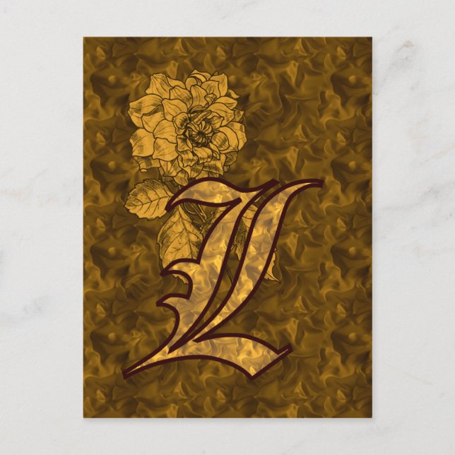 Monogram initial L Elegant guldpeonyblomma Vykort (Framsida)