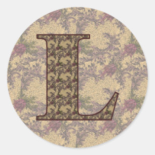 Monogram initial L Elegant Vintage Blommig Runt Klistermärke