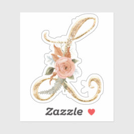 Monogram Initial L Guld Glitter Peony Ro Blommigt Klistermärken