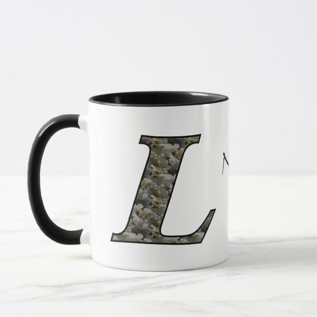 Monogram initial L Hortensia blommor Personlig Mugg (Vänster)