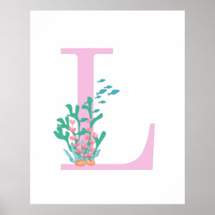 Monogram Initial L Monogram Rosa Teal Korall Affis Poster