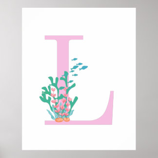 Monogram Initial L Monogram Rosa Teal Korall Affis Poster