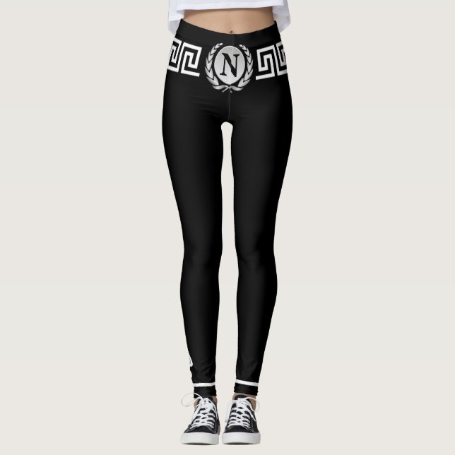 Monogram initial, lagerkrans, grekisk nyckel Herme Leggings (Framsida)