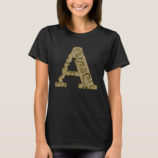 Monogram Initial Letter A Gold 1 T Shirt (Framsida)