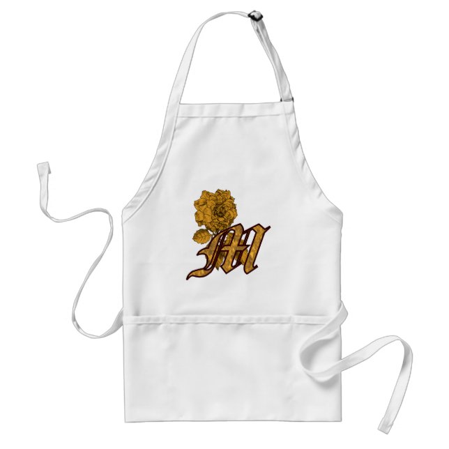 Monogram initial M Elegant guldpeonyblomma  Förkläde (Framsidan)