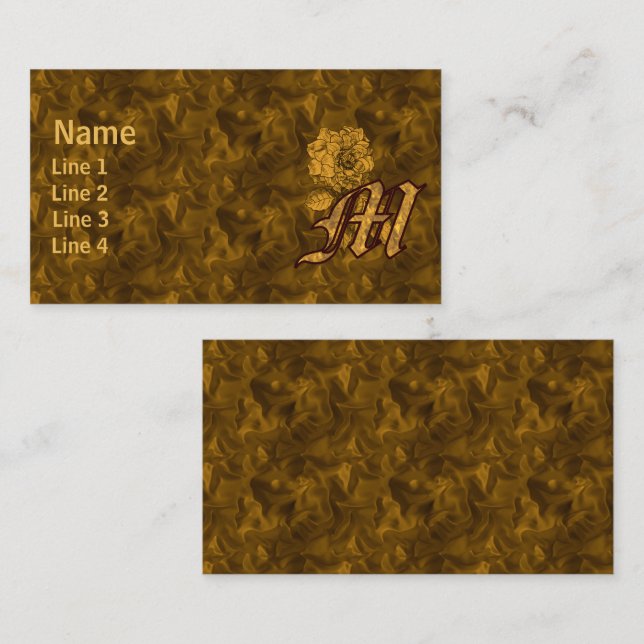 Monogram initial M Elegant guldpeonyblomma Visitkort (Fram/baksida)