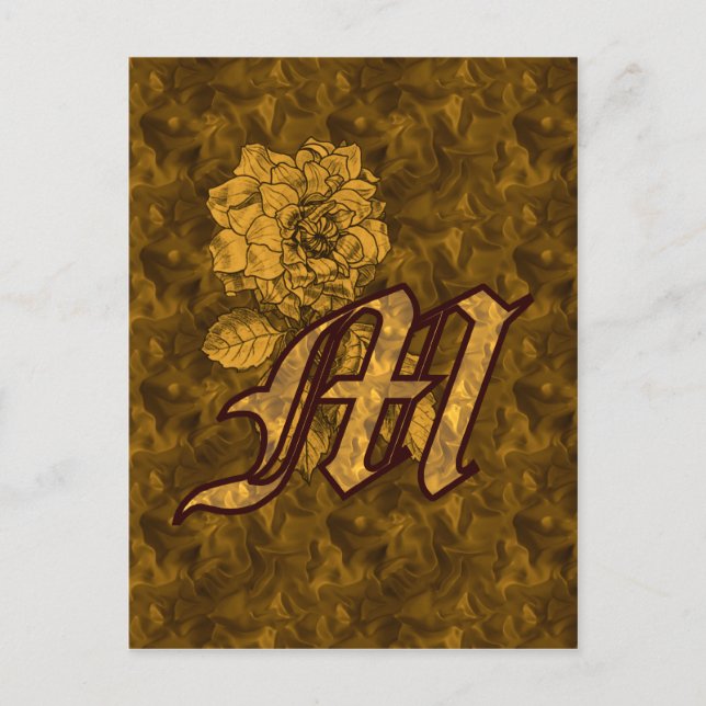 Monogram initial M Elegant guldpeonyblomma Vykort (Framsida)