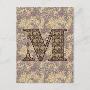 Monogram initial M Elegant Vintage Blommig Vykort