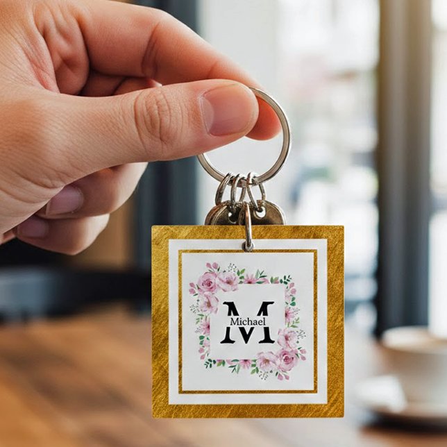 Monogram Initial "M" Floral - Pink Roses & Gold (Skapare uppladdad)