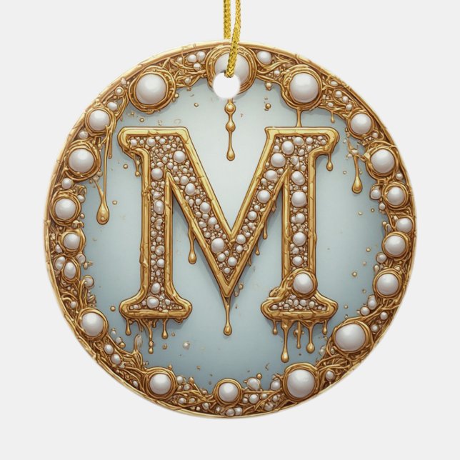 Monogram initial M-gåva till flickvän Julgransprydnad Keramik (Framsidan)