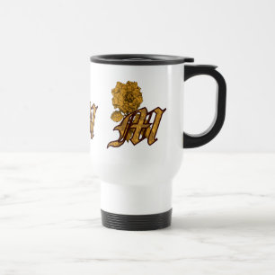 Monogram Initial M Guld Peony Blommigt Resemugg