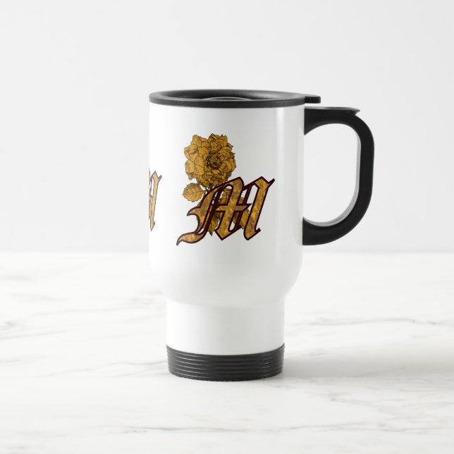 Monogram Initial M Guld Peony Blommigt Resemugg (Höger)