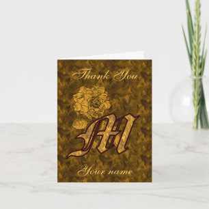 Monogram initial M guld satin pion personlig Tack Kort